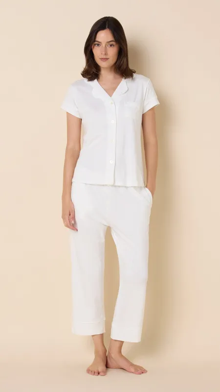 Classic Pima Knit Capri - White/White sold by the cat's pajamas