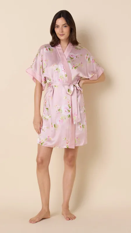 Eden Rose Silk Kimono Robe - Pink sold by the cat's pajamas