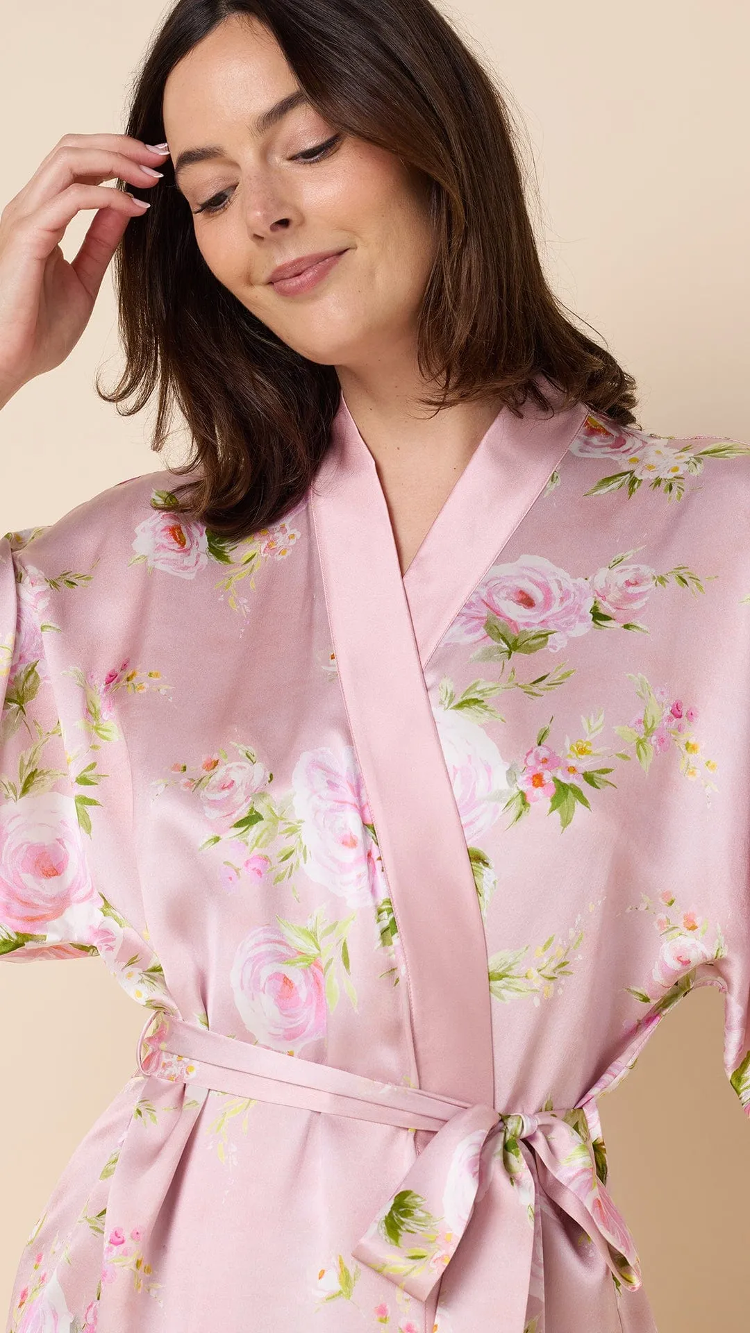 Eden Rose Silk Kimono Robe - Pink sold by the cat's pajamas product image thumbnail 2