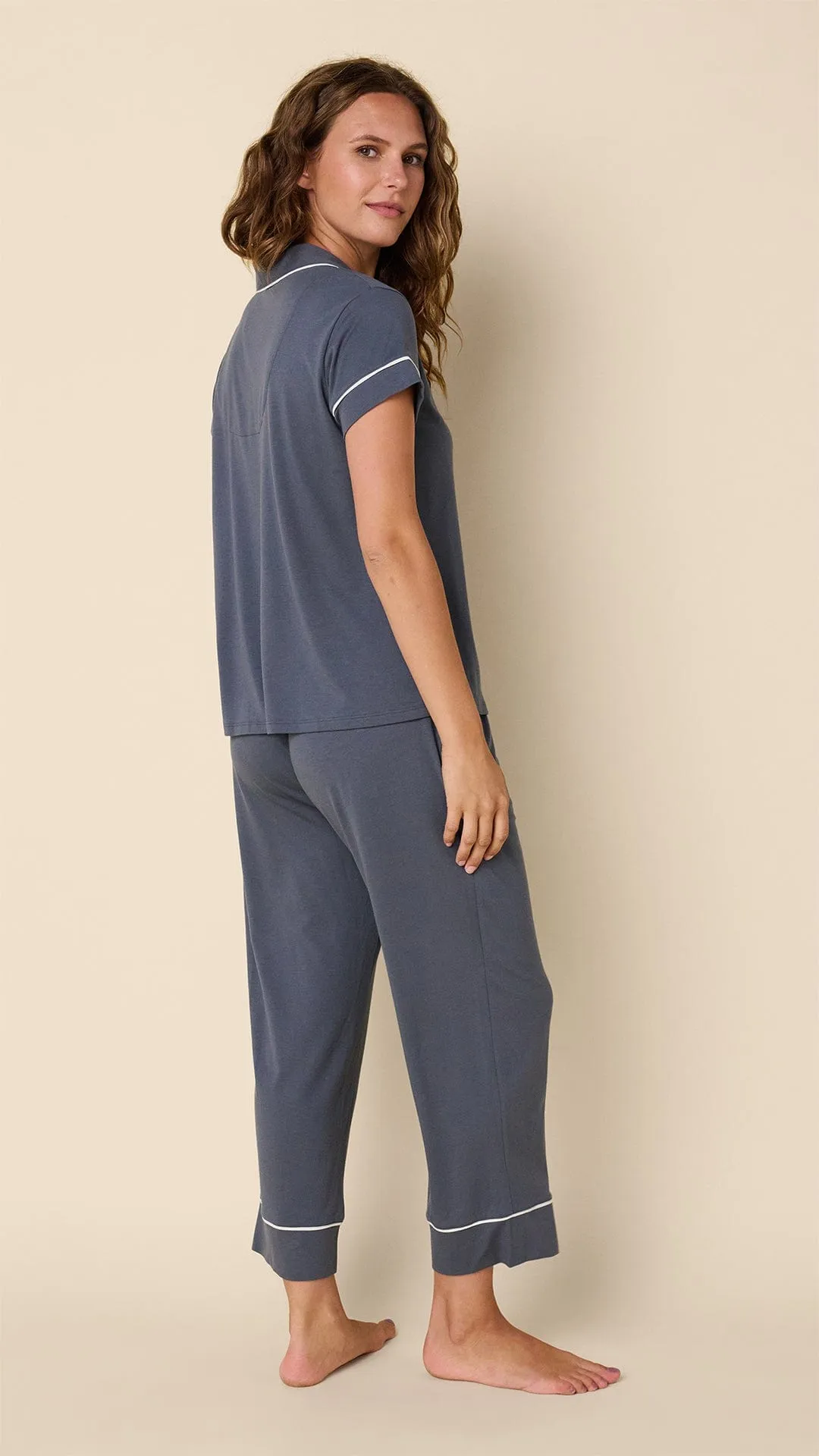 Classic Pima Knit Capri Set - Steel Blue/Ivory sold by the cat's pajamas product image thumbnail 3