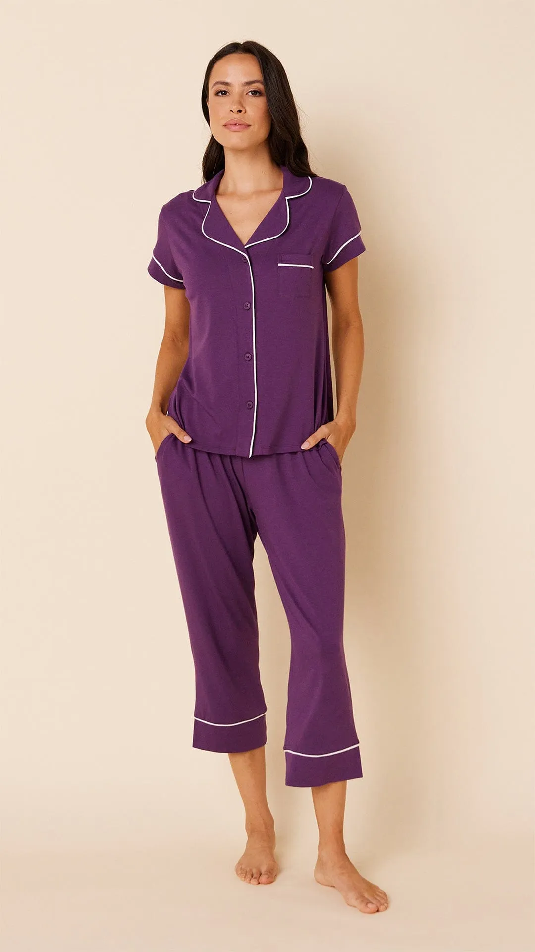Classic Pima Knit Capri - Aubergine sold by the cat's pajamas