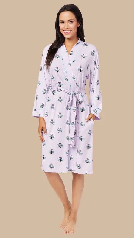 Queen Bee Pima Knit Kimono Robe - Lavender sold by the cat's pajamas