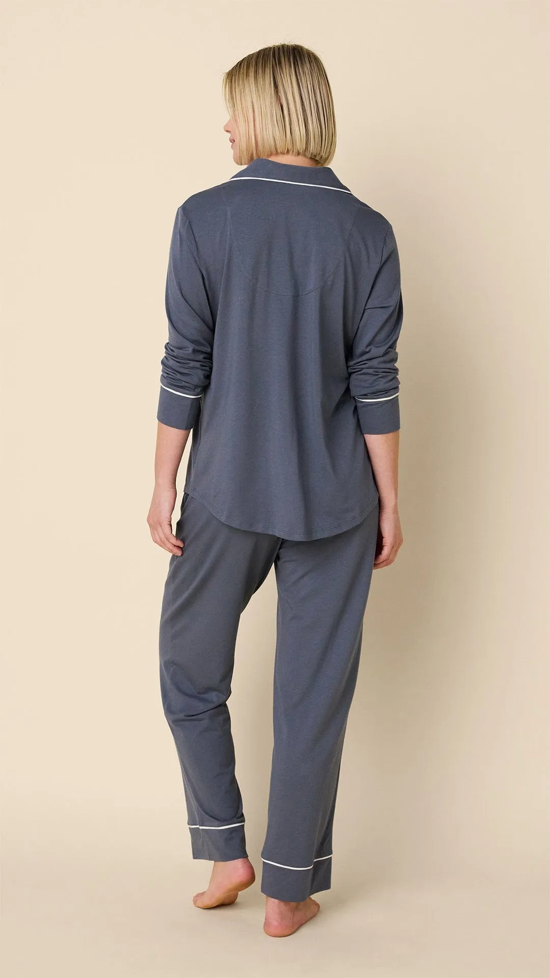 Classic Pima Knit Long-Sleeved Pajama - Steel Blue/Ivory sold by the cat's pajamas product image thumbnail 3