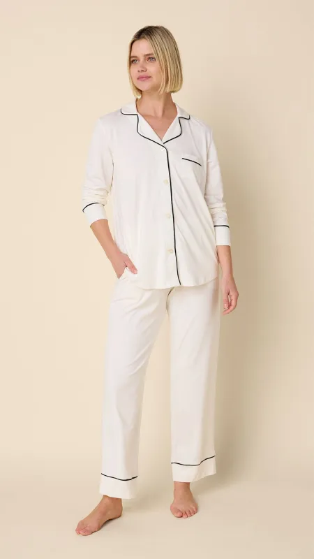 Classic Pima Knit Long-Sleeved Pajama - Ivory/Navy sold by the cat's pajamas