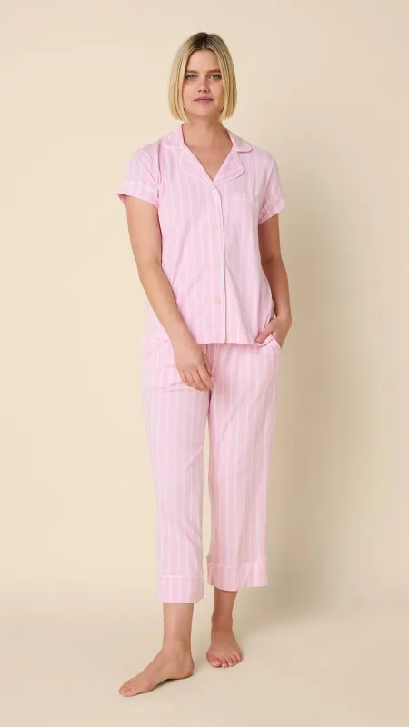 Heritage Stripe Pima Knit Capri Set - Pink sold by the cat's pajamas