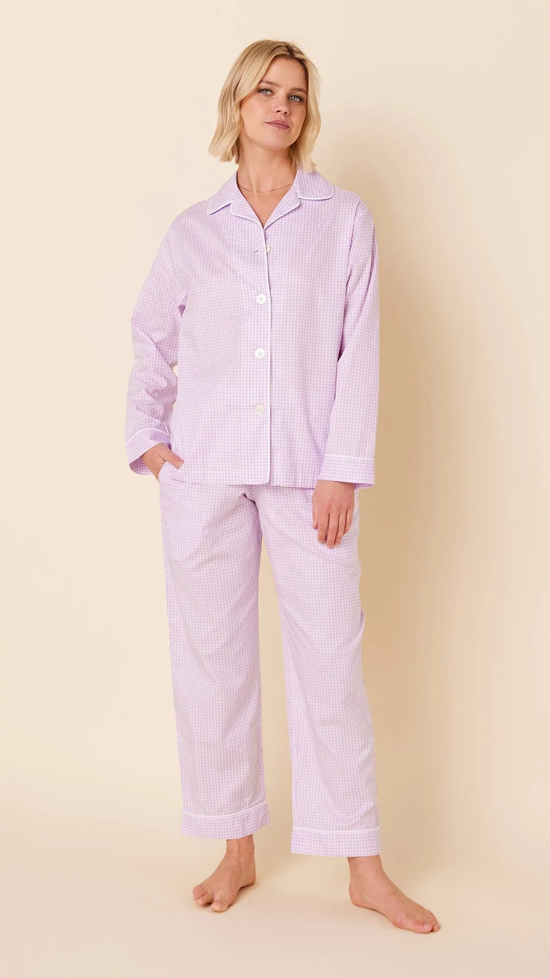 Classic Gingham Luxe Pima Pajama - Lavender sold by the cat's pajamas