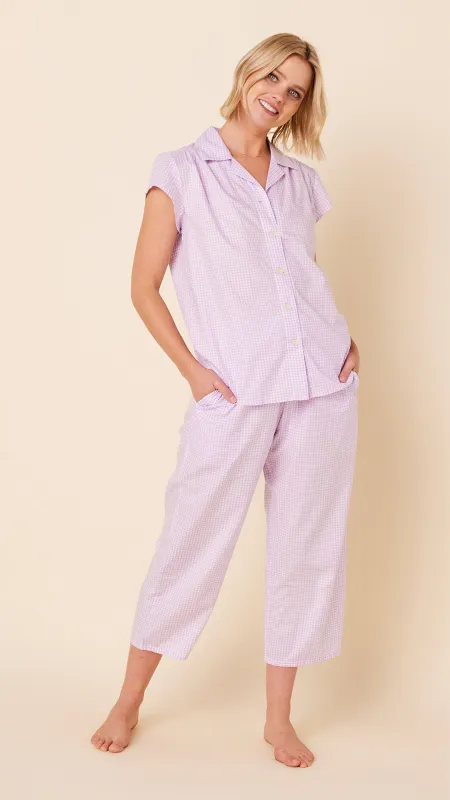 Classic Gingham Luxe Pima Capri - Lavender sold by the cat's pajamas