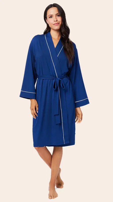 Classic Pima Knit Robe - Marine Blue sold by the cat's pajamas