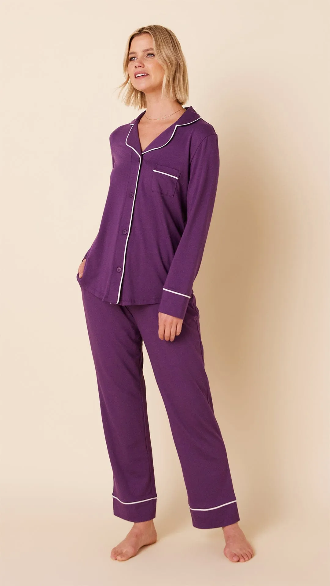 Classic Pima Knit Pajama - Aubergine sold by the cat's pajamas