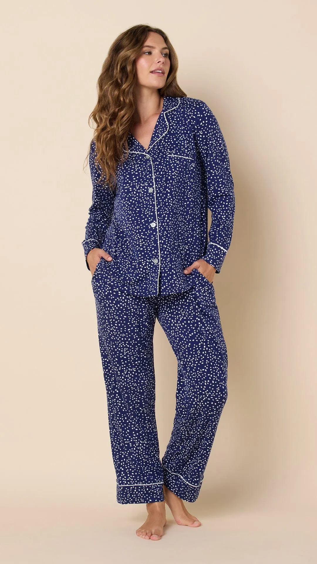 Confetti Dot Pima Knit Pajama - Navy sold by the cat's pajamas
