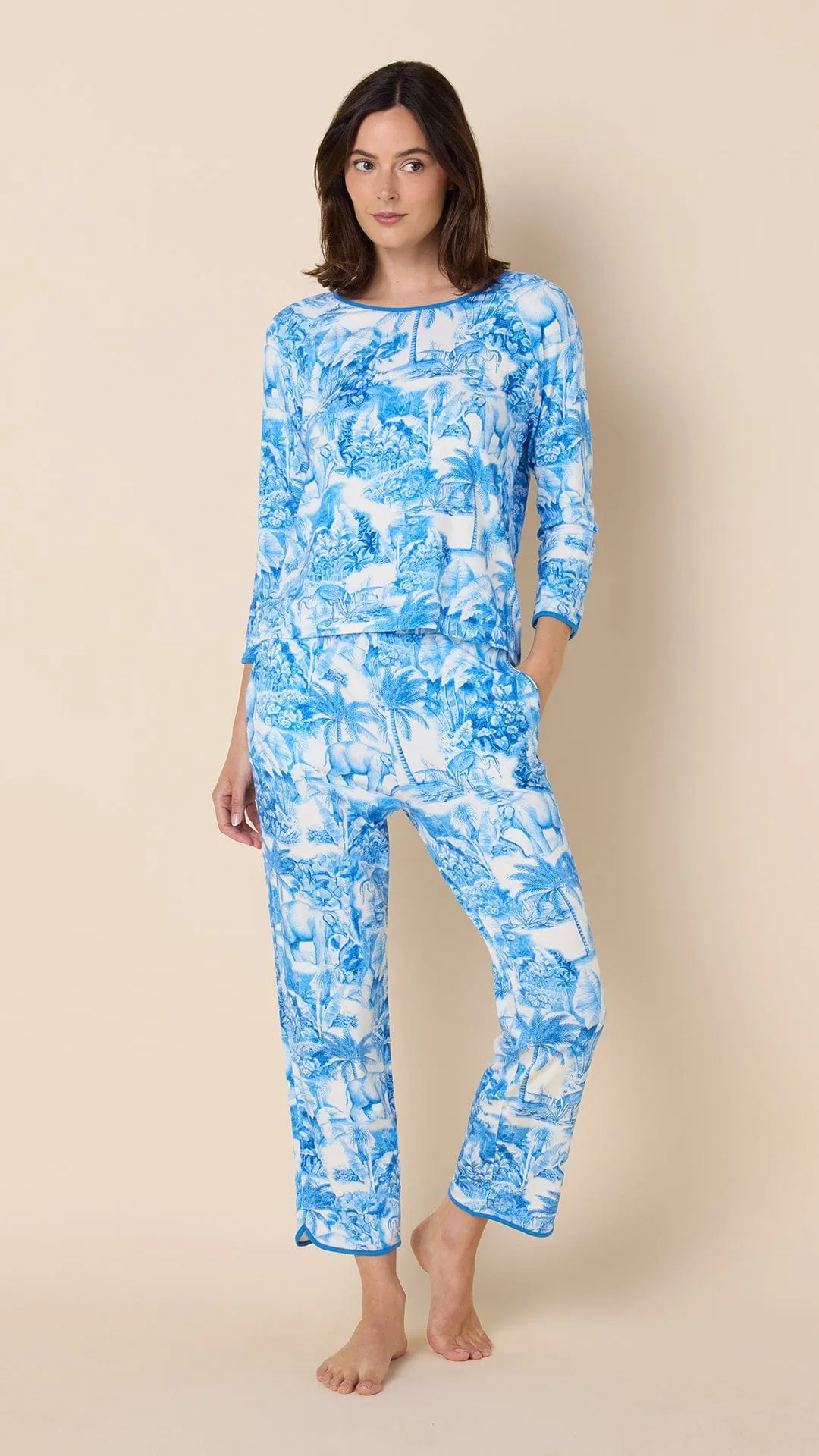 Palm Grove Toile Pima Knit Simple Set - Blue sold by the cat's pajamas product image thumbnail 2