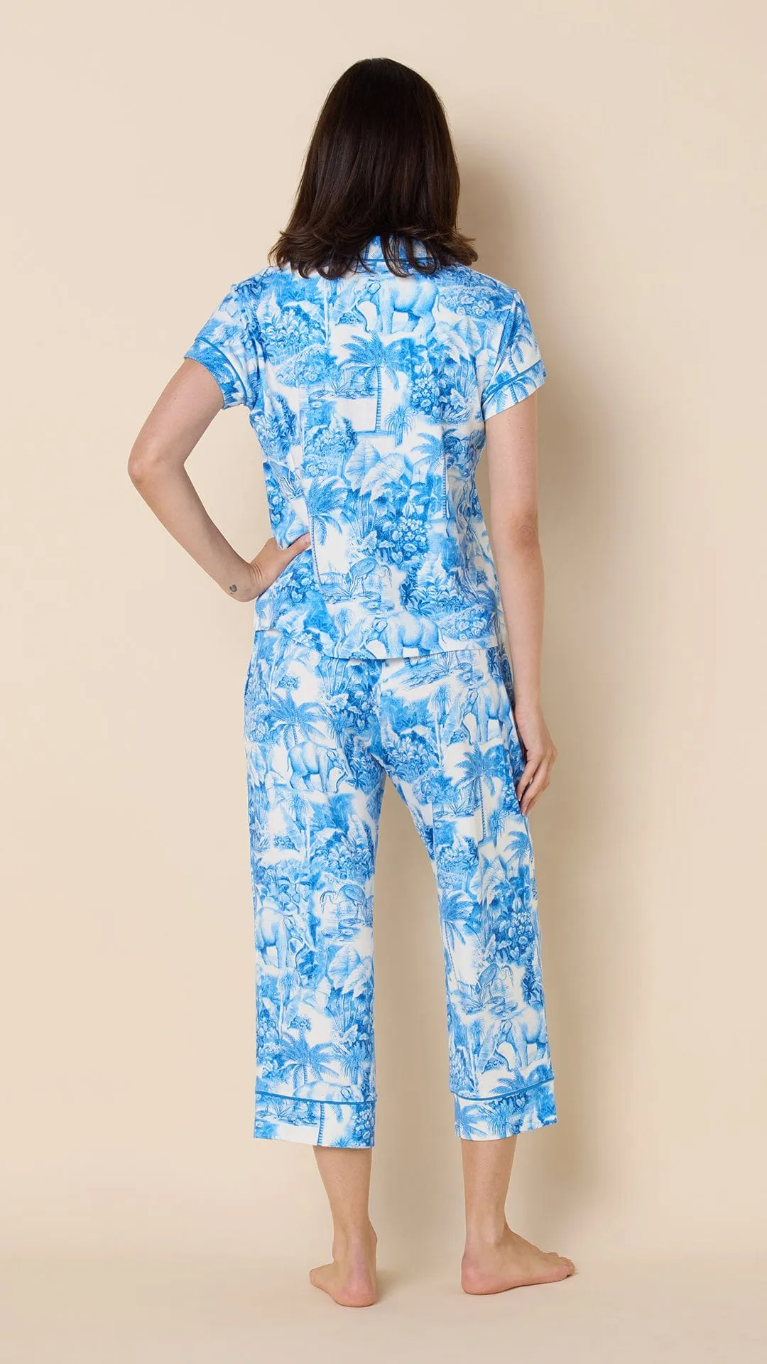 Palm Grove Toile Pima Knit Capri Set - Blue sold by the cat's pajamas product image thumbnail 3