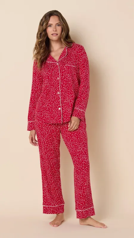 Confetti Dot Pima Knit Long-Sleeved Pajama - Red sold by the cat's pajamas