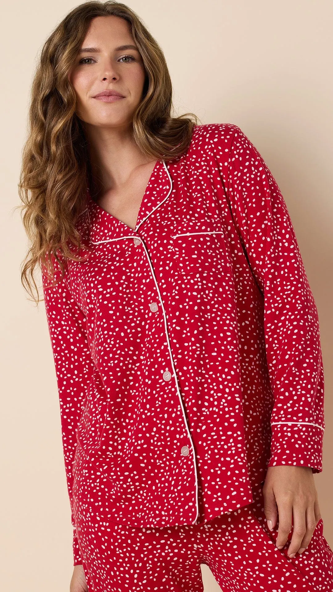 Confetti Dot Pima Knit Long-Sleeved Pajama - Red sold by the cat's pajamas product image thumbnail 2