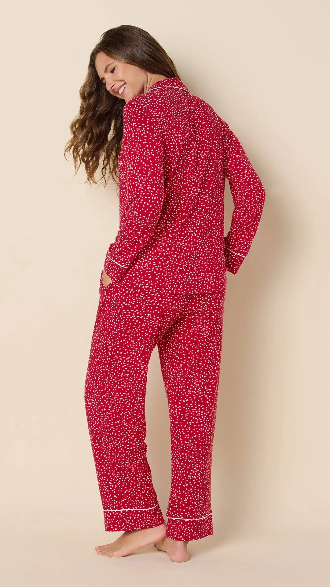 Confetti Dot Pima Knit Long-Sleeved Pajama - Red sold by the cat's pajamas product image thumbnail 3