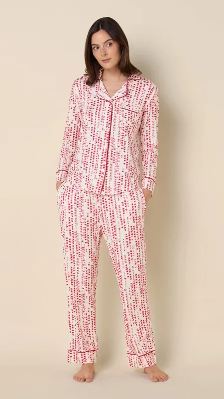 Dreamy Hearts Pima Knit Long-Sleeved Pajama - White sold by the cat's pajamas