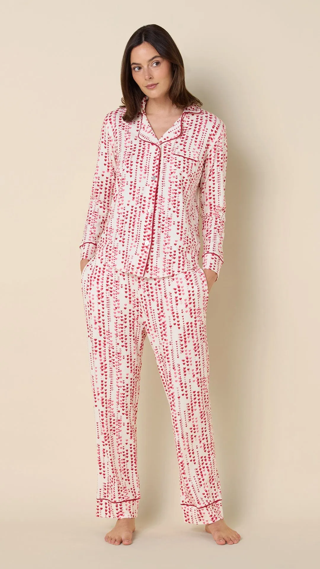 Dreamy Hearts Pima Knit Long-Sleeved Pajama - White sold by the cat's pajamas