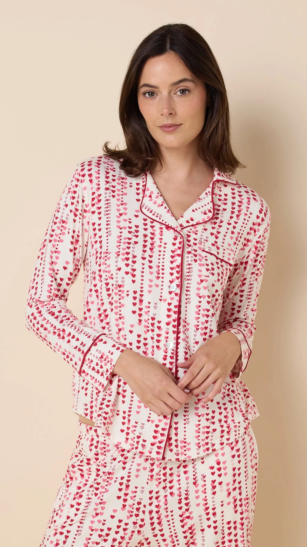Dreamy Hearts Pima Knit Long-Sleeved Pajama - White sold by the cat's pajamas product image thumbnail 2