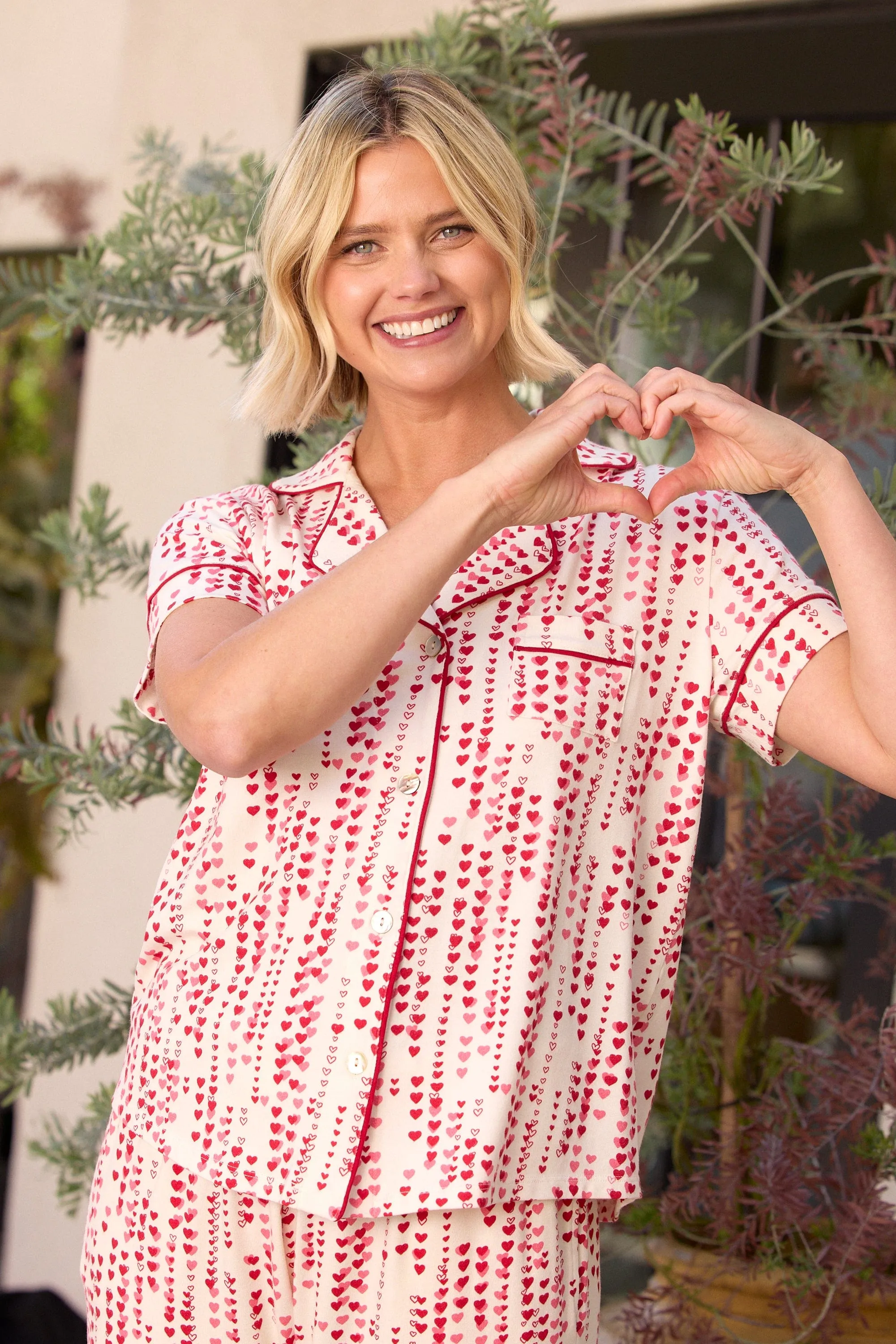 Dreamy Hearts Pima Knit Capri Set - White sold by the cat's pajamas