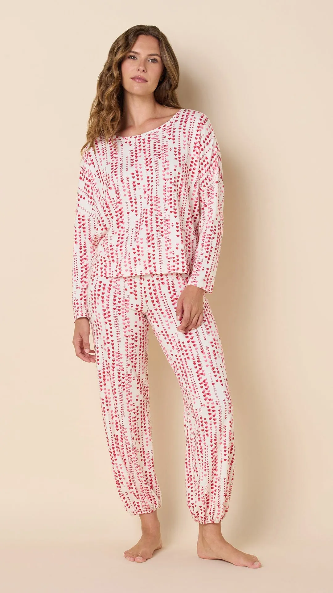 Dreamy Hearts Pima Knit Pullover Set - White sold by the cat's pajamas