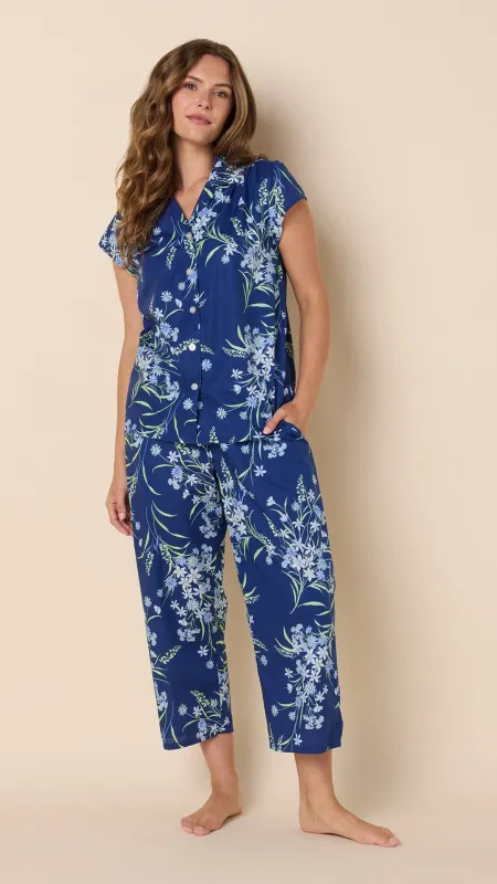 Garden Posy Luxe Pima Capri - Navy sold by the cat's pajamas