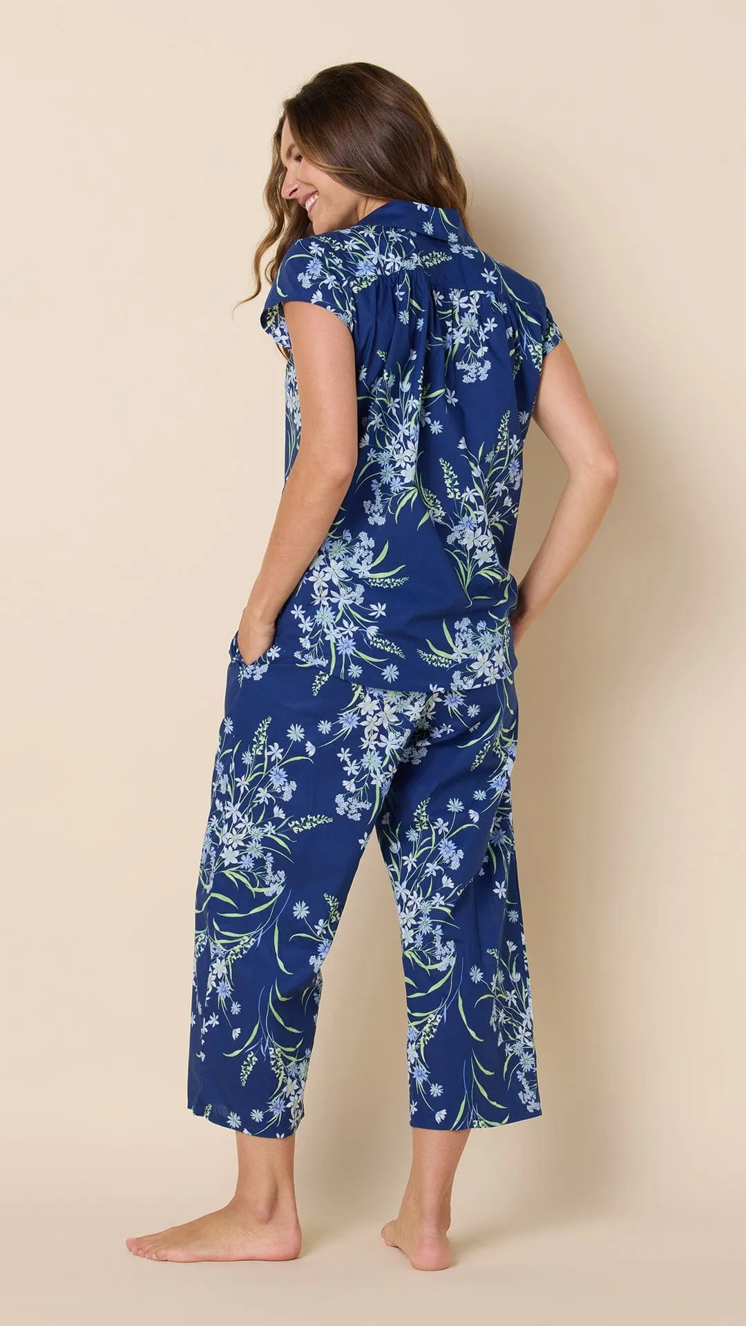 Garden Posy Luxe Pima Capri - Navy sold by the cat's pajamas product image thumbnail 3