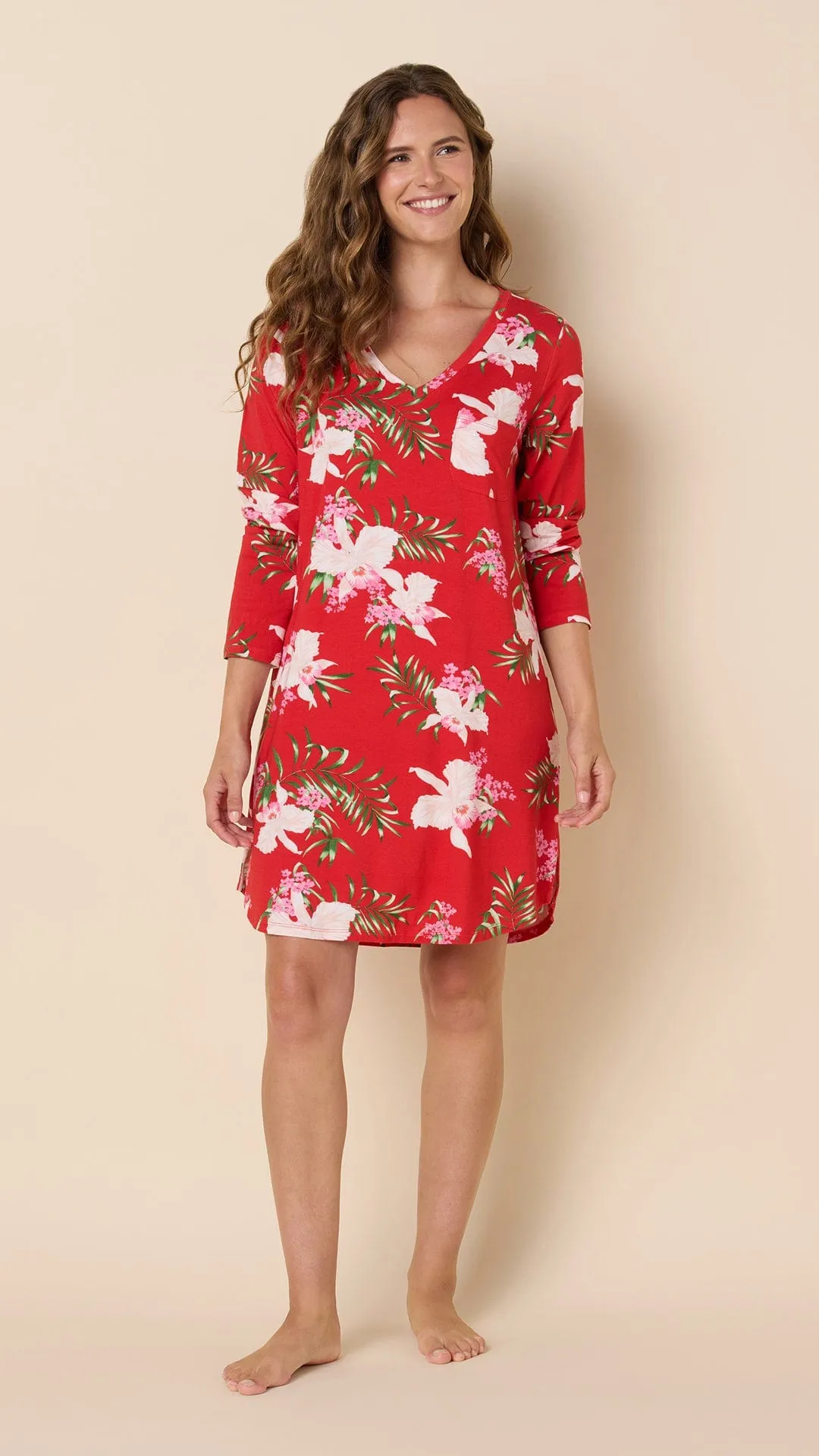 Flora Festiva Pima Knit Long-Sleeved Sleep Shirt sold by the cat's pajamas