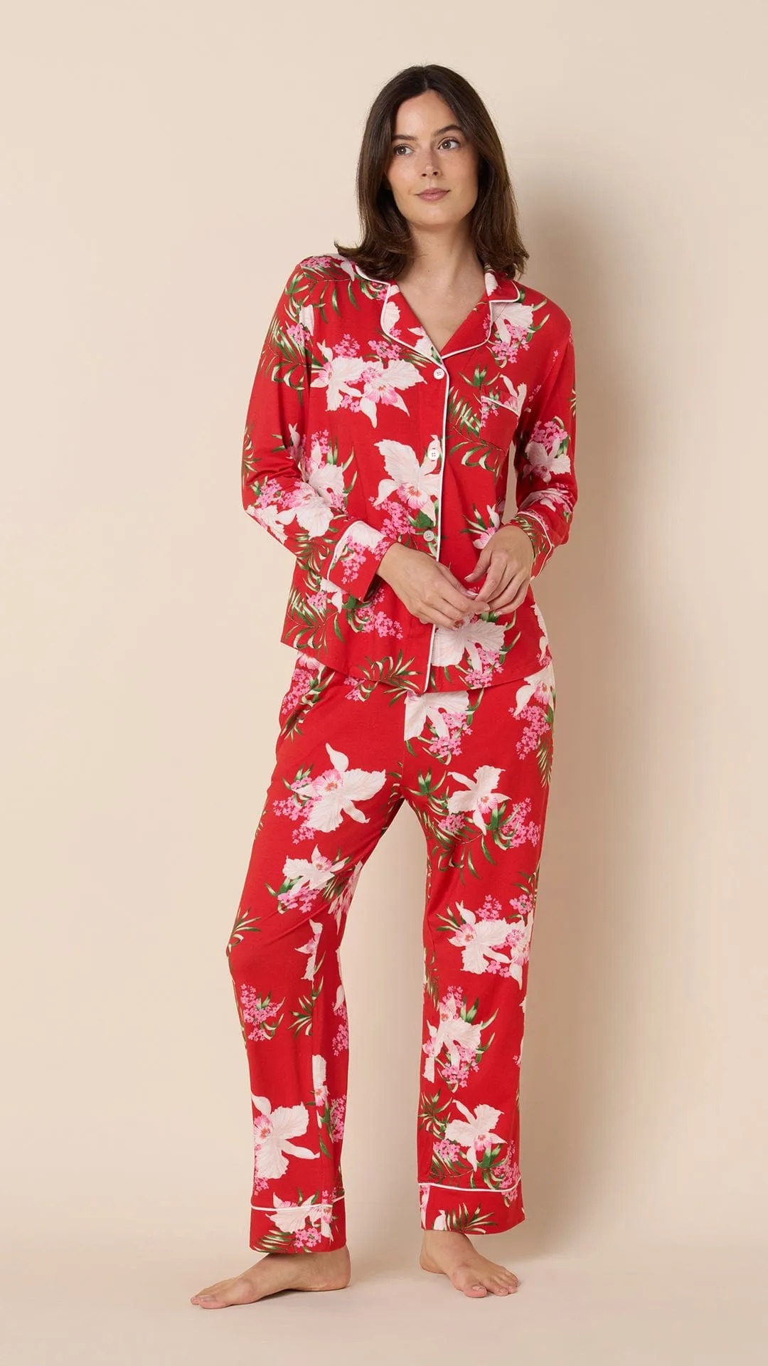 Flora Festiva Pima Knit Long-Sleeved Pajama sold by the cat's pajamas