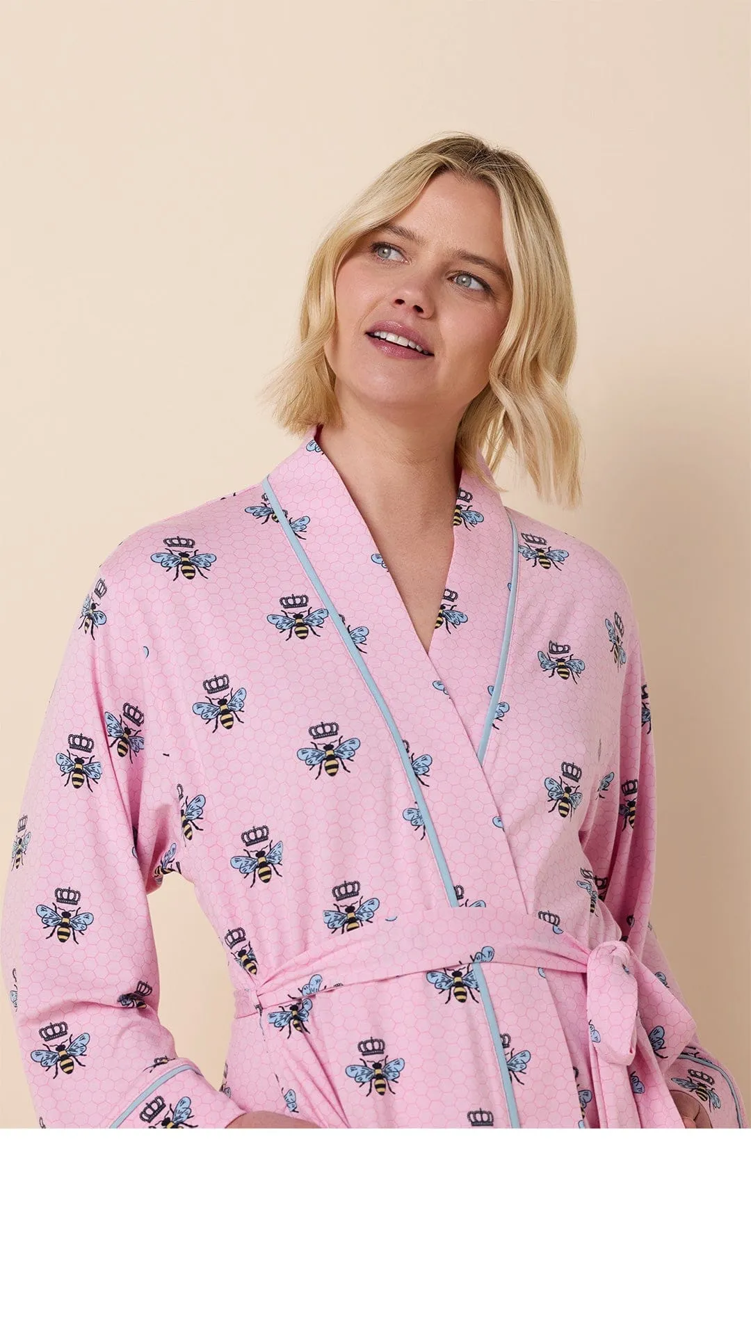 Queen Bee Pima Knit Kimono Robe - Pink sold by the cat's pajamas product image thumbnail 2