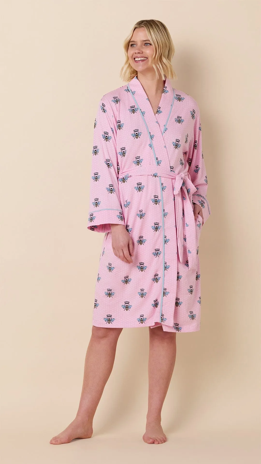 Queen Bee Pima Knit Kimono Robe - Pink sold by the cat's pajamas