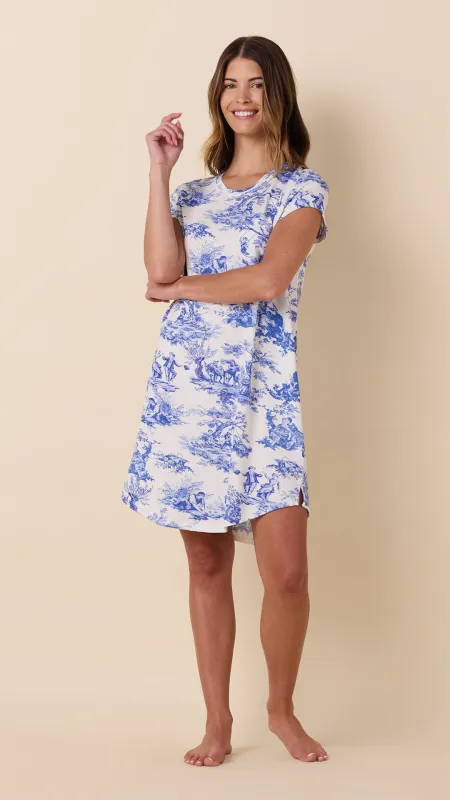Idle Hours Pima Knit Short-Sleeved Sleep Shirt - Blue made by the cat's pajamas
