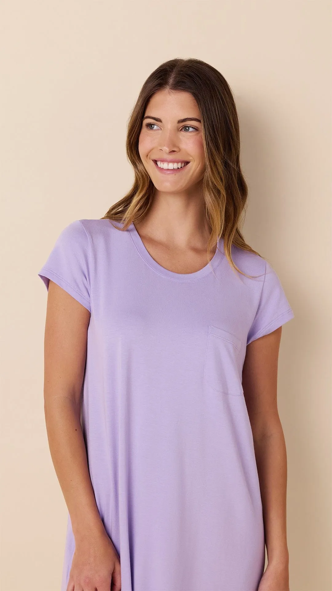 Classic Pima Knit Short-Sleeved Sleep Shirt - Lilac sold by the cat's pajamas product image thumbnail 2