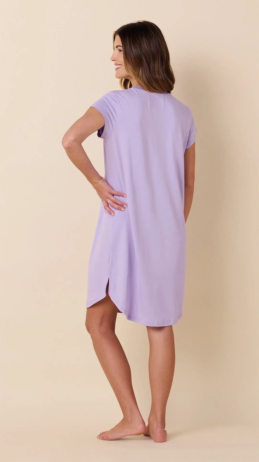 Classic Pima Knit Short-Sleeved Sleep Shirt - Lilac sold by the cat's pajamas product image thumbnail 3