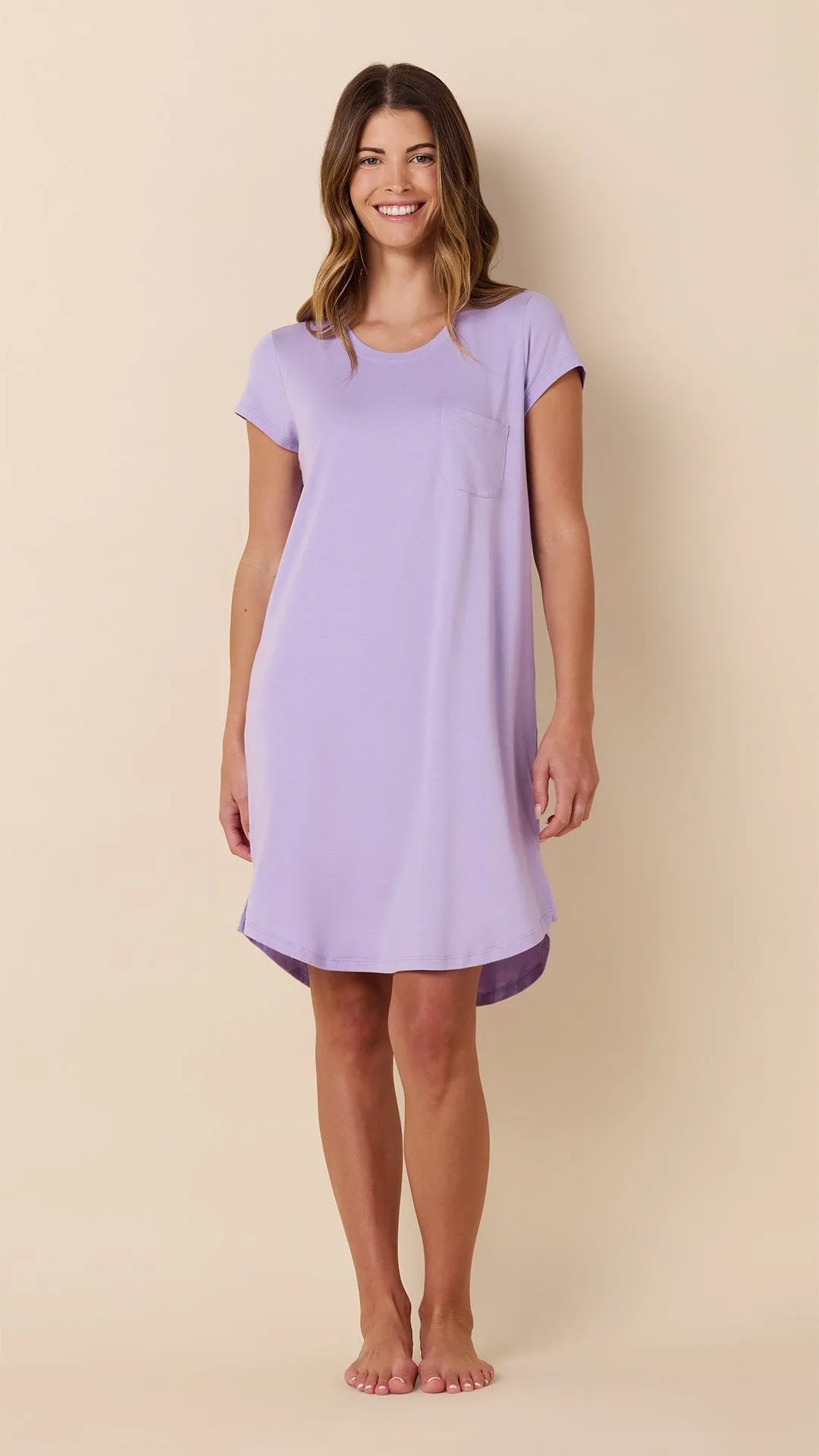Classic Pima Knit Short-Sleeved Sleep Shirt - Lilac sold by the cat's pajamas