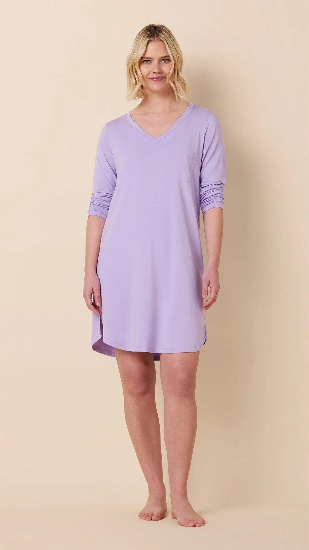 Classic Pima Knit Long-Sleeved Sleep Shirt - Lilac sold by the cat's pajamas product image thumbnail 2
