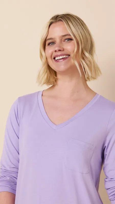 Classic Pima Knit Long-Sleeved Sleep Shirt - Lilac sold by the cat's pajamas