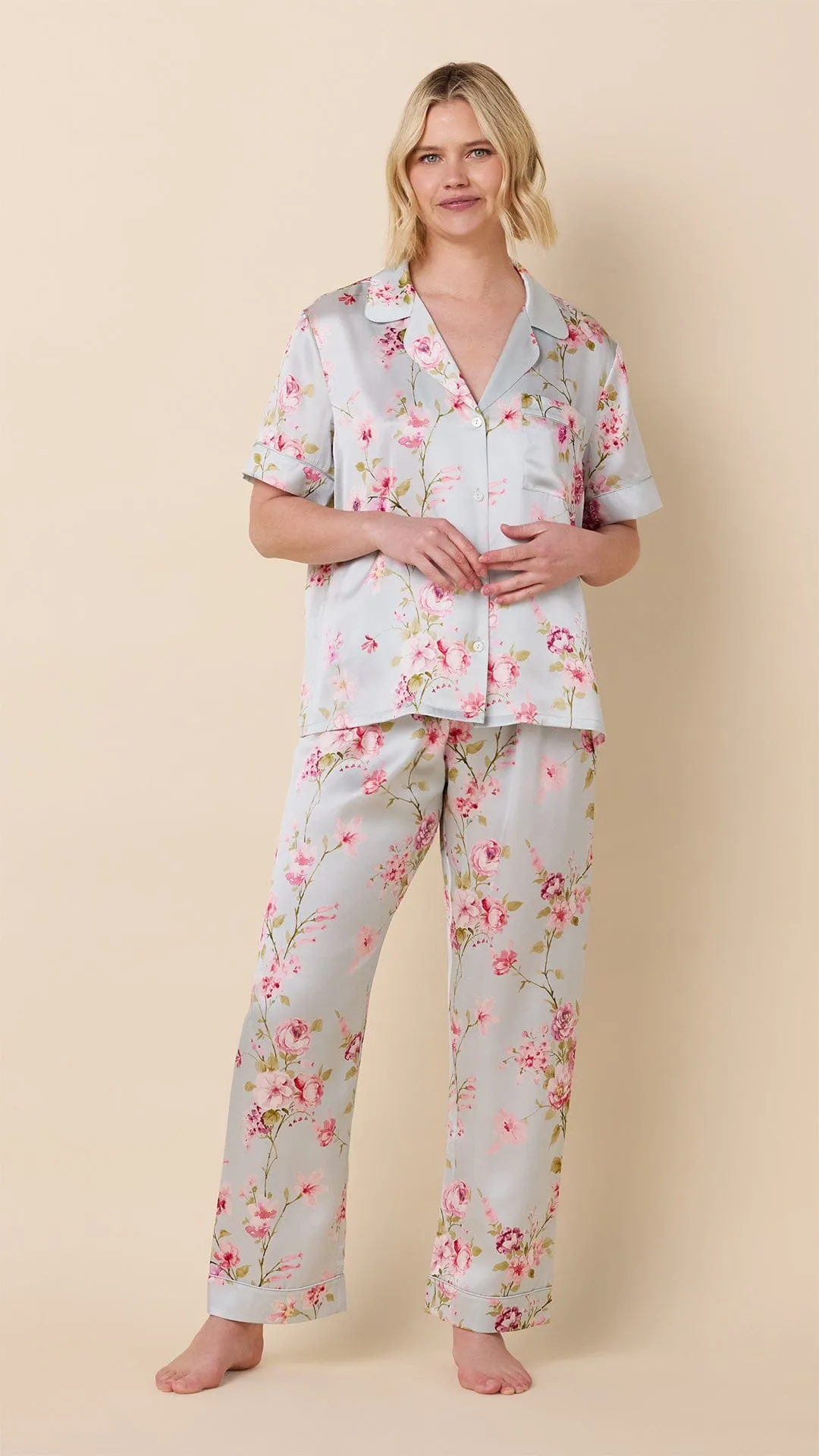 Morning in Kyoto Silk Short-Sleeved Pajama sold by the cat's pajamas
