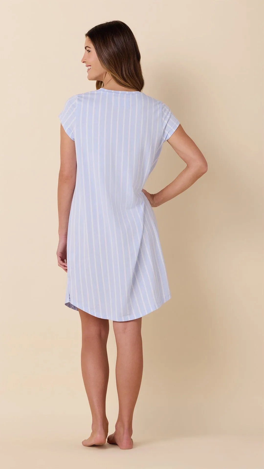 Heritage Stripe Pima Knit Short-Sleeved Sleep Shirt - Blue sold by the cat's pajamas product image thumbnail 3