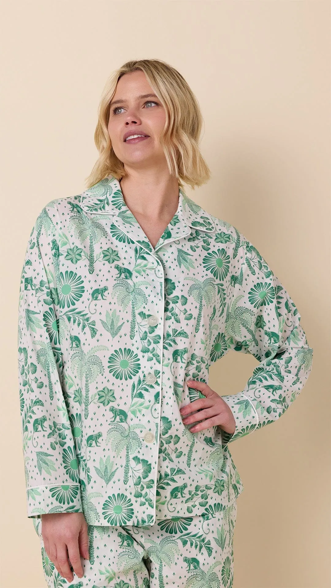 Palmera Luxe Pima Long-Sleeved Pajama - Green sold by the cat's pajamas product image thumbnail 2