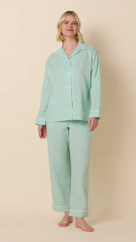 Classic Gingham Luxe Pima Long-Sleeved Pajama - Sea Green made by the cat's pajamas
