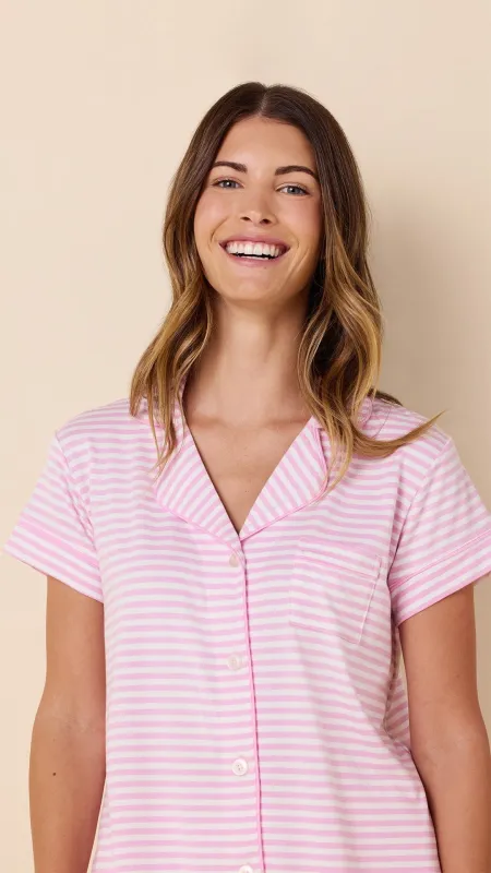 Essential Stripe Pima Knit Capri Set - Pink Moment sold by the cat's pajamas