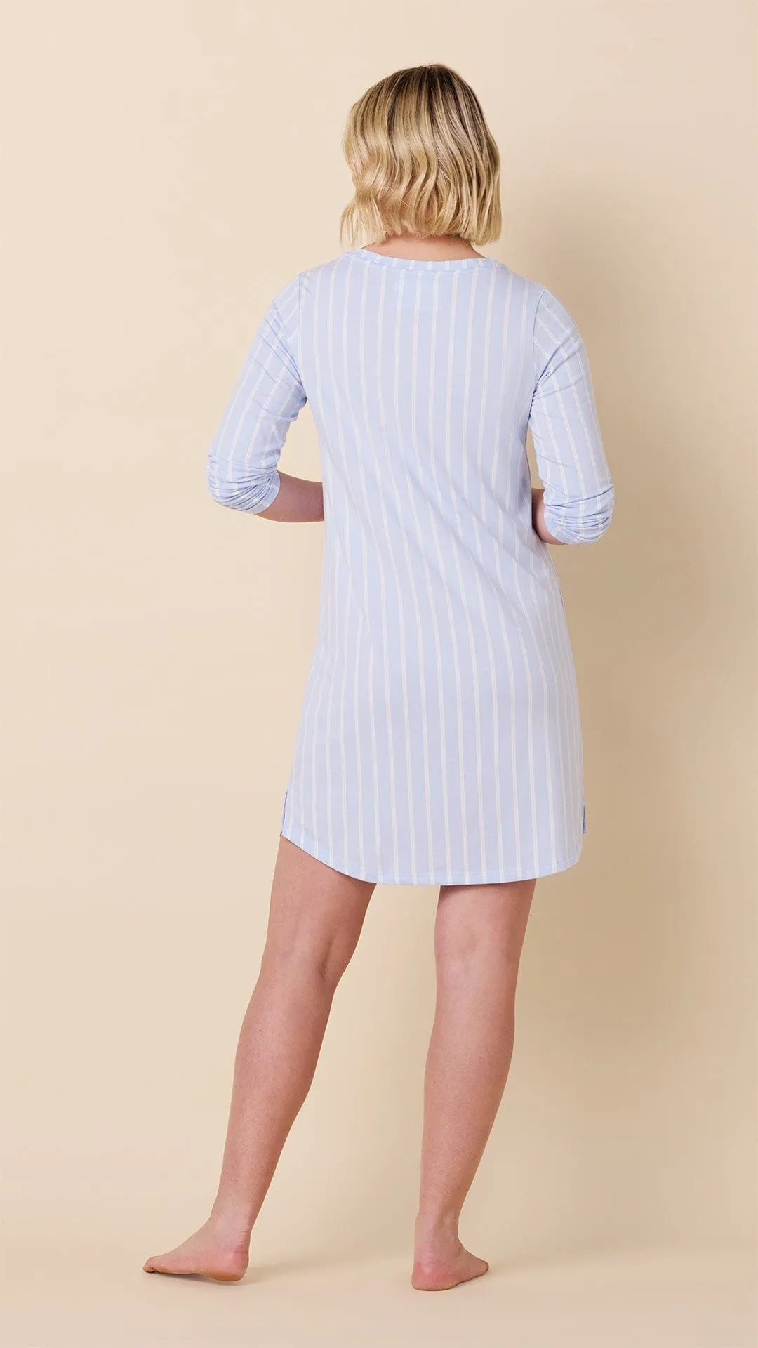 Heritage Stripe Pima Knit Long-Sleeved Sleep Shirt - Blue sold by the cat's pajamas product image thumbnail 3