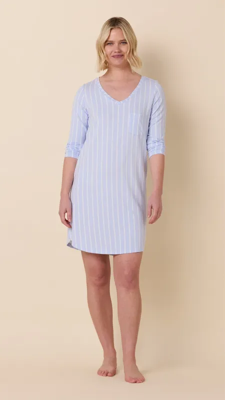 Heritage Stripe Pima Knit Long-Sleeved Sleep Shirt - Blue sold by the cat's pajamas