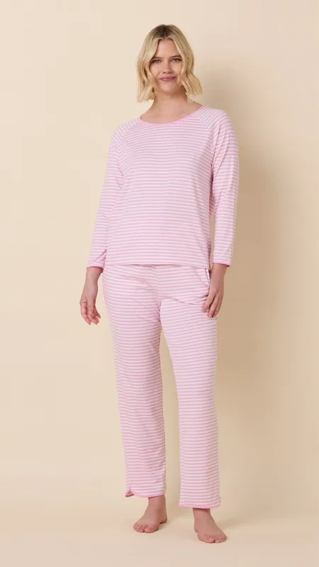 Essential Stripe Pima Knit Simple Set - Pink Moment sold by the cat's pajamas