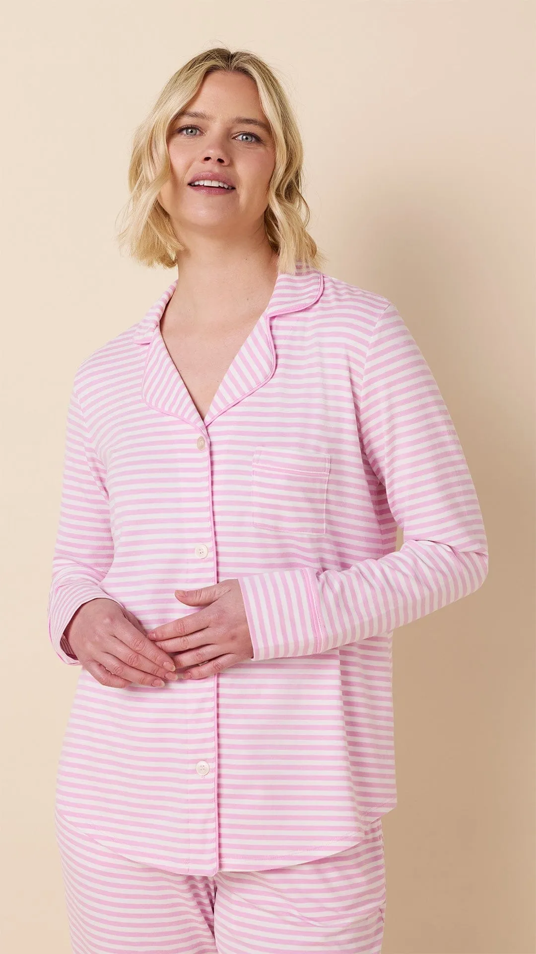 Essential Stripe Pima Knit Pajama - Pink Moment sold by the cat's pajamas product image thumbnail 2