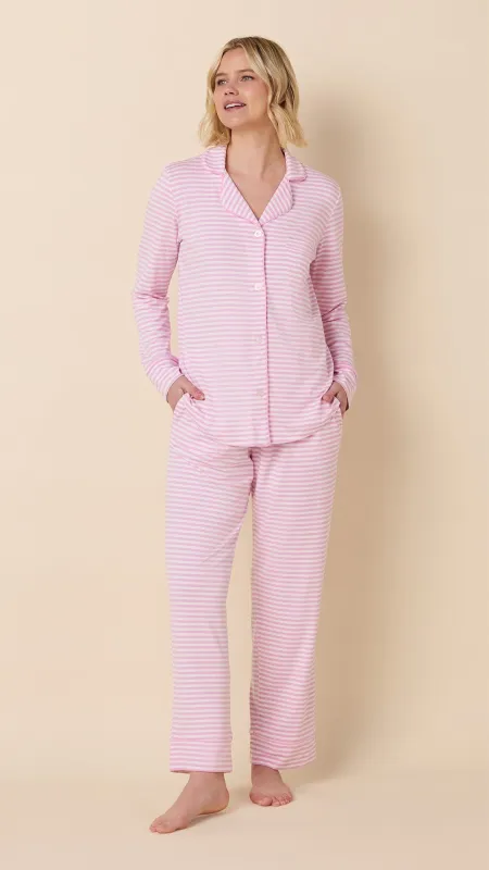 Essential Stripe Pima Knit Pajama - Pink Moment sold by the cat's pajamas