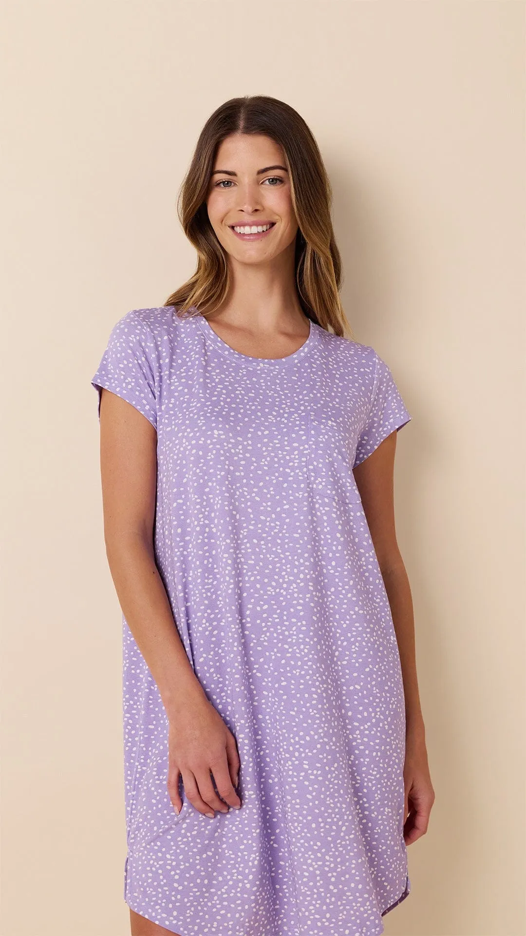 Confetti Dot Pima Knit Short-Sleeved Sleep Shirt - Lilac sold by the cat's pajamas product image thumbnail 2