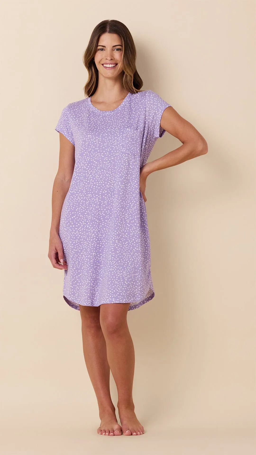 Confetti Dot Pima Knit Short-Sleeved Sleep Shirt - Lilac sold by the cat's pajamas