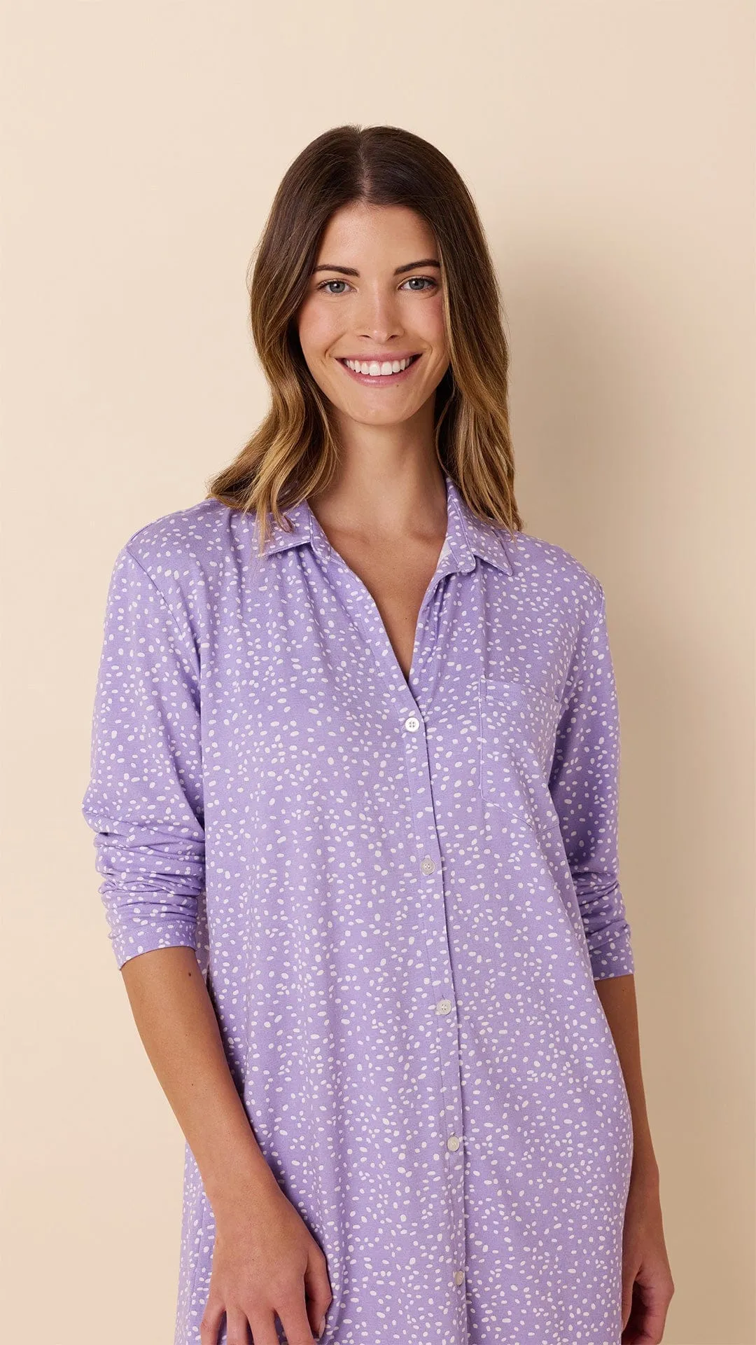 Confetti Dot Pima Knit Night Shirt - Lilac sold by the cat's pajamas product image thumbnail 2