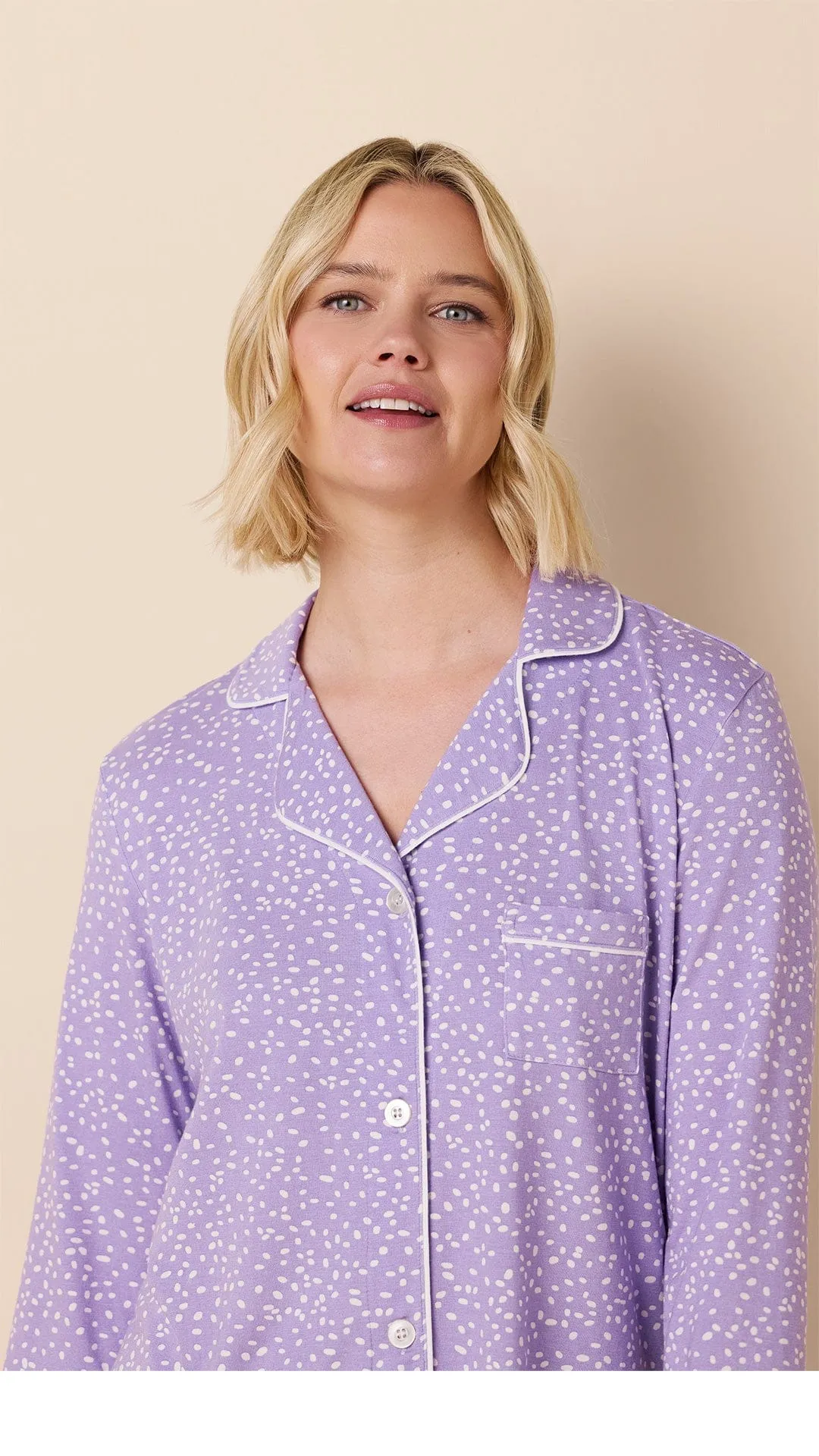 Confetti Dot Pima Knit Pajama - Lilac/White sold by the cat's pajamas product image thumbnail 2